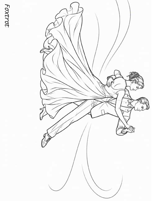 Coloring page of a couple dancing the foxtrot