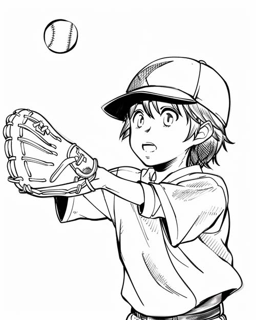 coloring page of a boy playing baseball