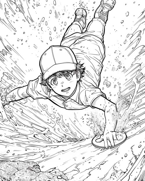 anime coloring page of a boy playing baseball