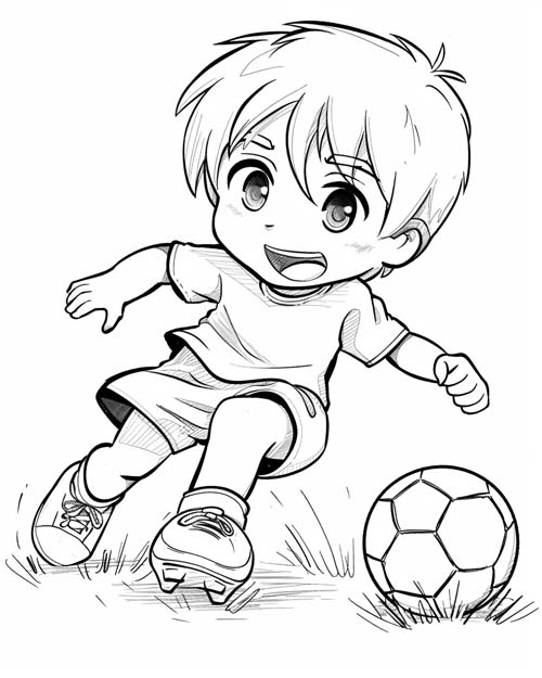cute coloring page of a girl playing soccer