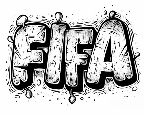 graffiti word art coloring page of the word FIFA
