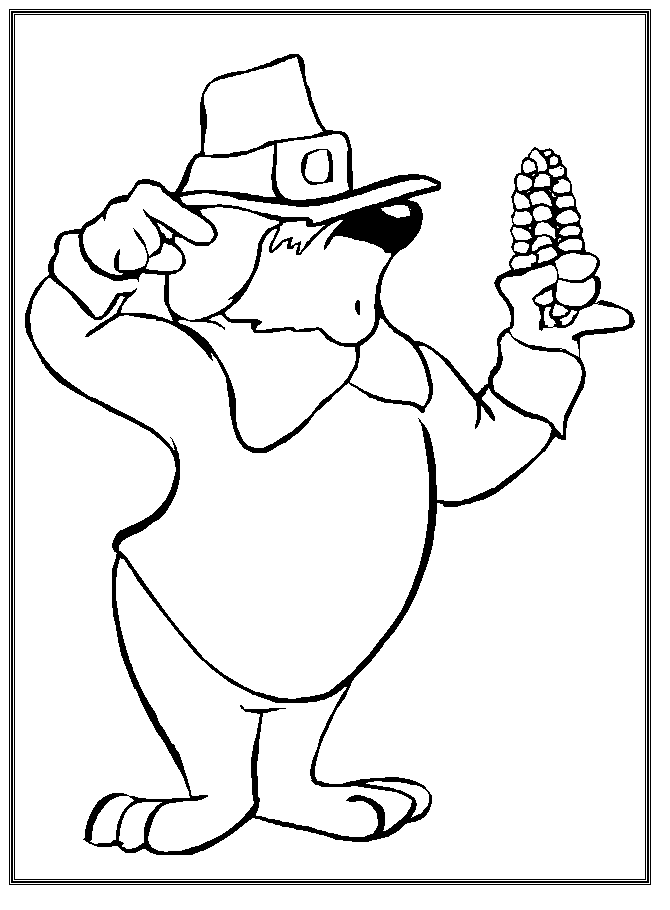 coloring page of a Thanksgiving pilgrim holding corn