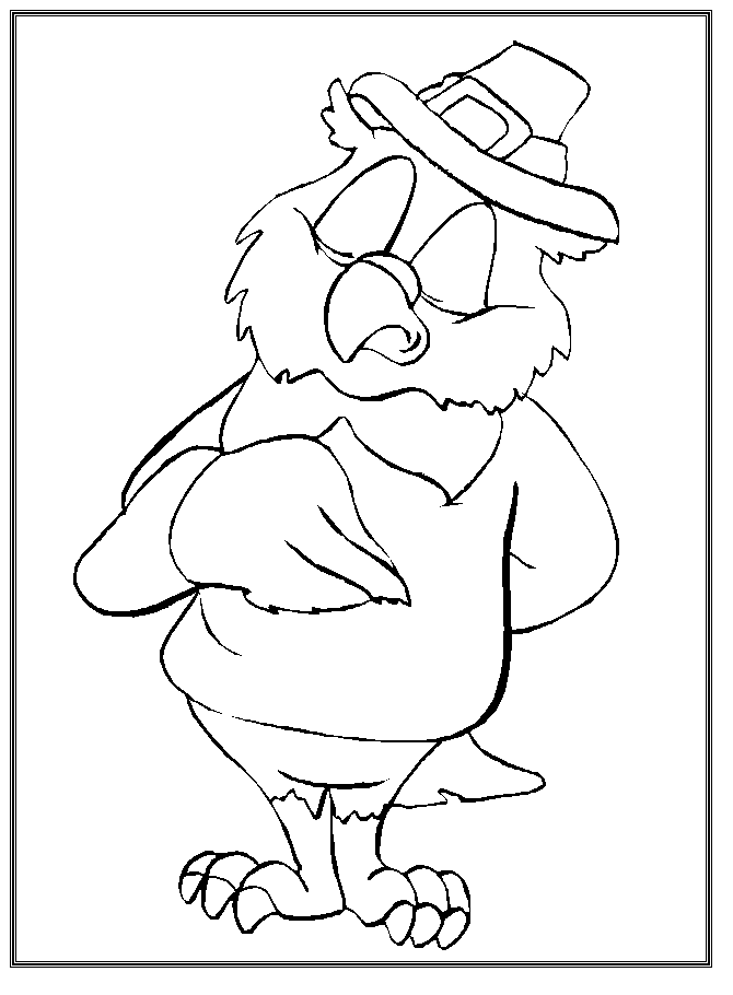 coloring page of a Thanksgiving pilgrim owl