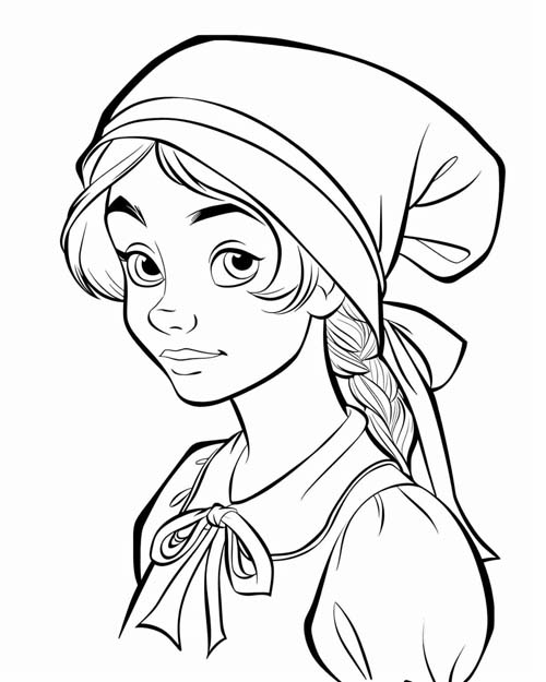 simple coloring page of a pilgrim wearing with a bonnet