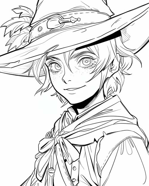 coloring page of a cheerful pilgrim boy