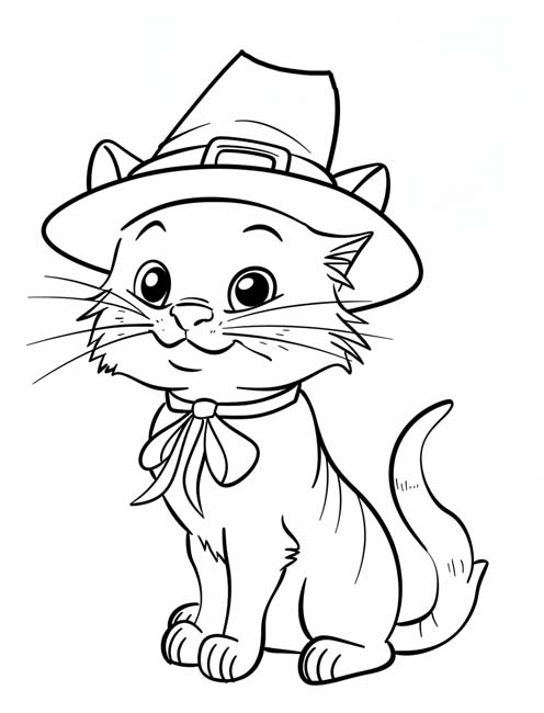 coloring page of a pilgrim cat