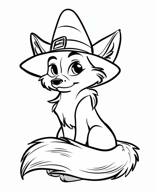coloring page of a fox wearing a sugar loaf hat
