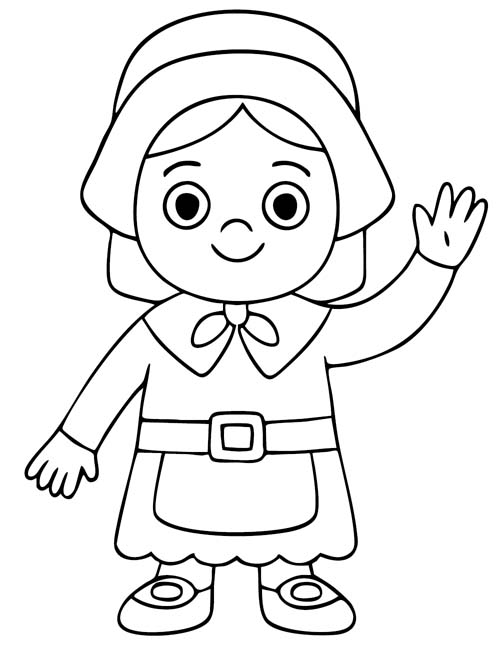 cute pilgrim girl coloring page