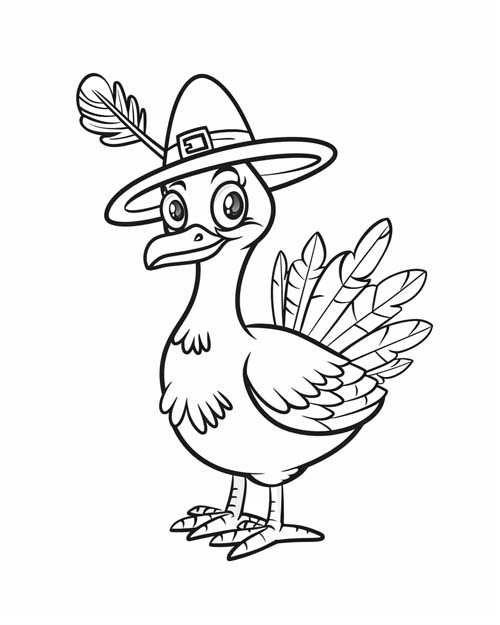 coloring page of a turkey wearing a sugar loaf hat