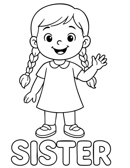 preschool vocabulary word coloring page - sister