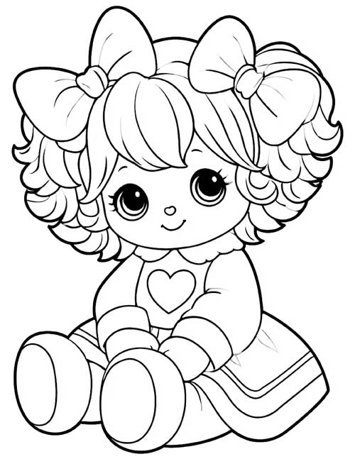 Rag doll with big bows coloring page
