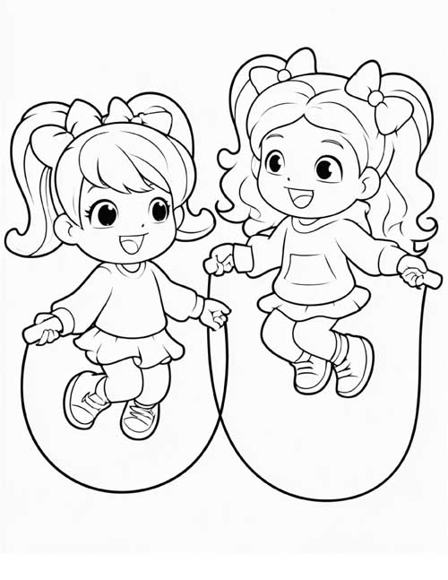 coloring page of two girls jumping rope