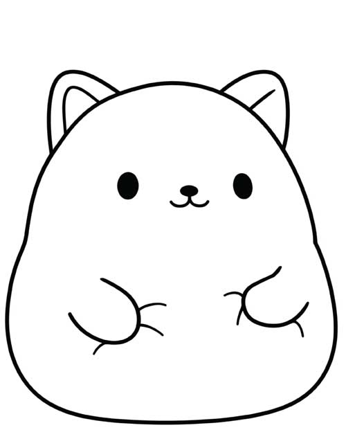 coloring page of a squishy cat plush with pointed ears