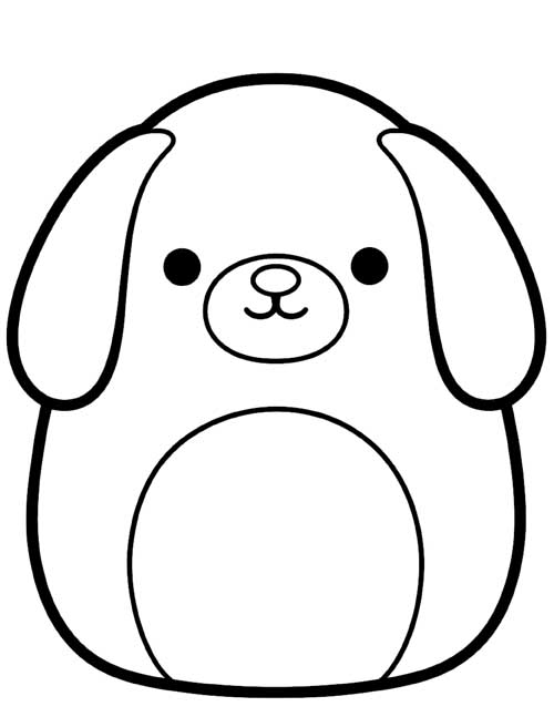 coloring page of a squishy dog plush with floppy ears