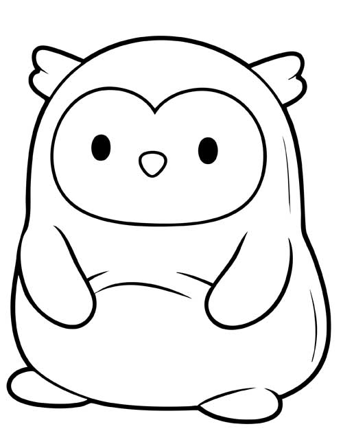 coloring page of a squishy owl plush with a round face