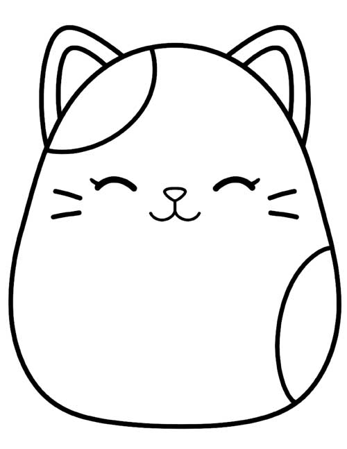 coloring page of a squishy cat plush with two patches