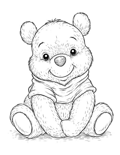 Fuzzy Winnie the Pooh coloring page