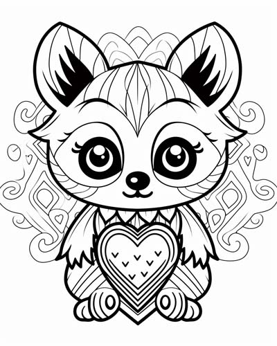 Heart raccoon coloring page