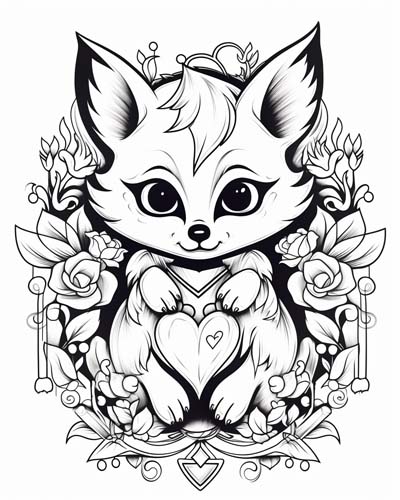 Valentine's Day heart animal coloring page