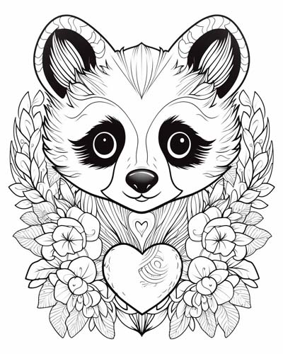 Valentine's Day heart panda coloring page