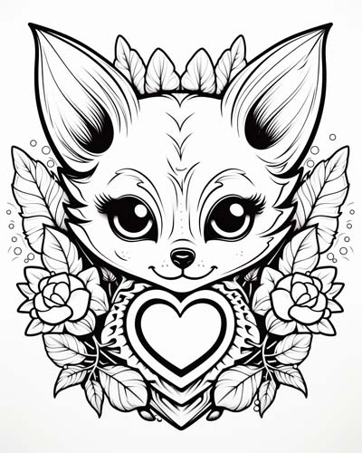 Valentine's Day heart fox coloring page