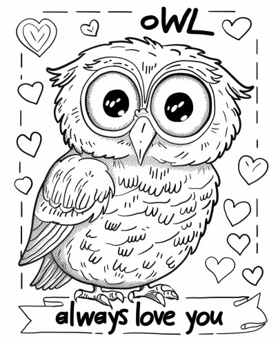 Owl always love you Word Art coloring page