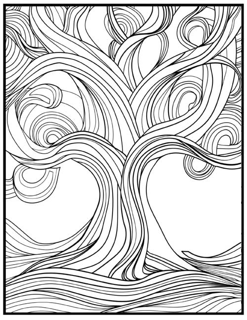bold, wavy lines coloring page of Yggdrasil