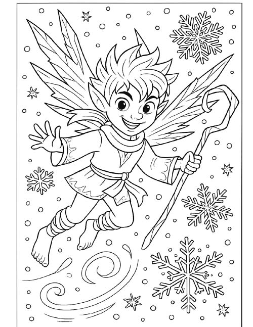 coloring page of Jack Frost flying