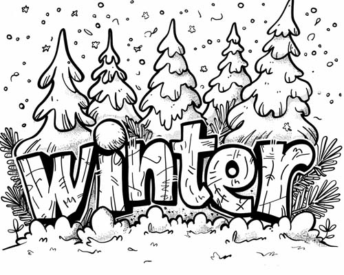 word art coloring page - winter