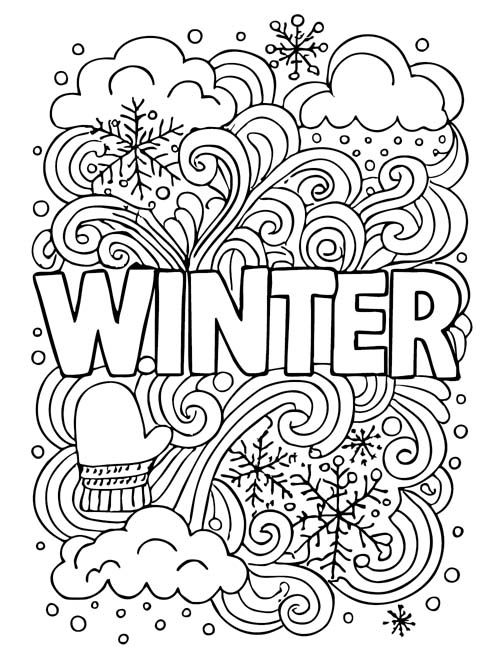 winter word art coloring page