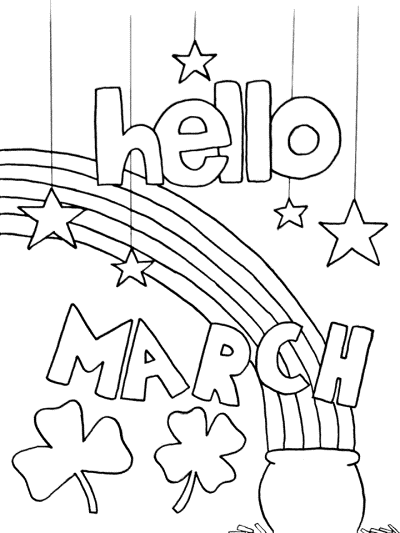 March word art and doodles coloring page